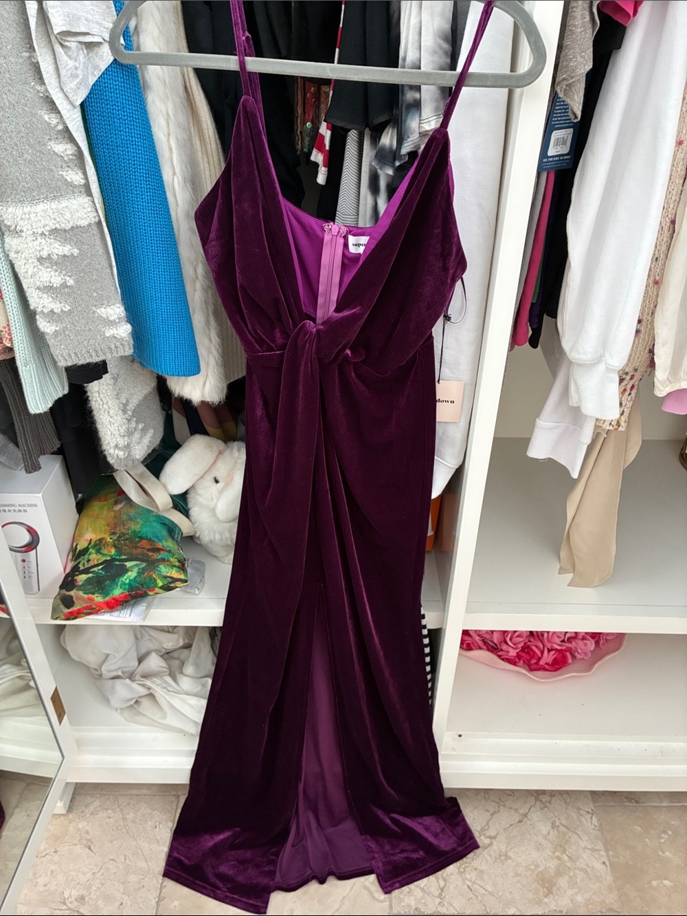 Superdown XS NWT - Velvet Twist-Front Spaghetti Strap Maxi Dress - Deep Plum